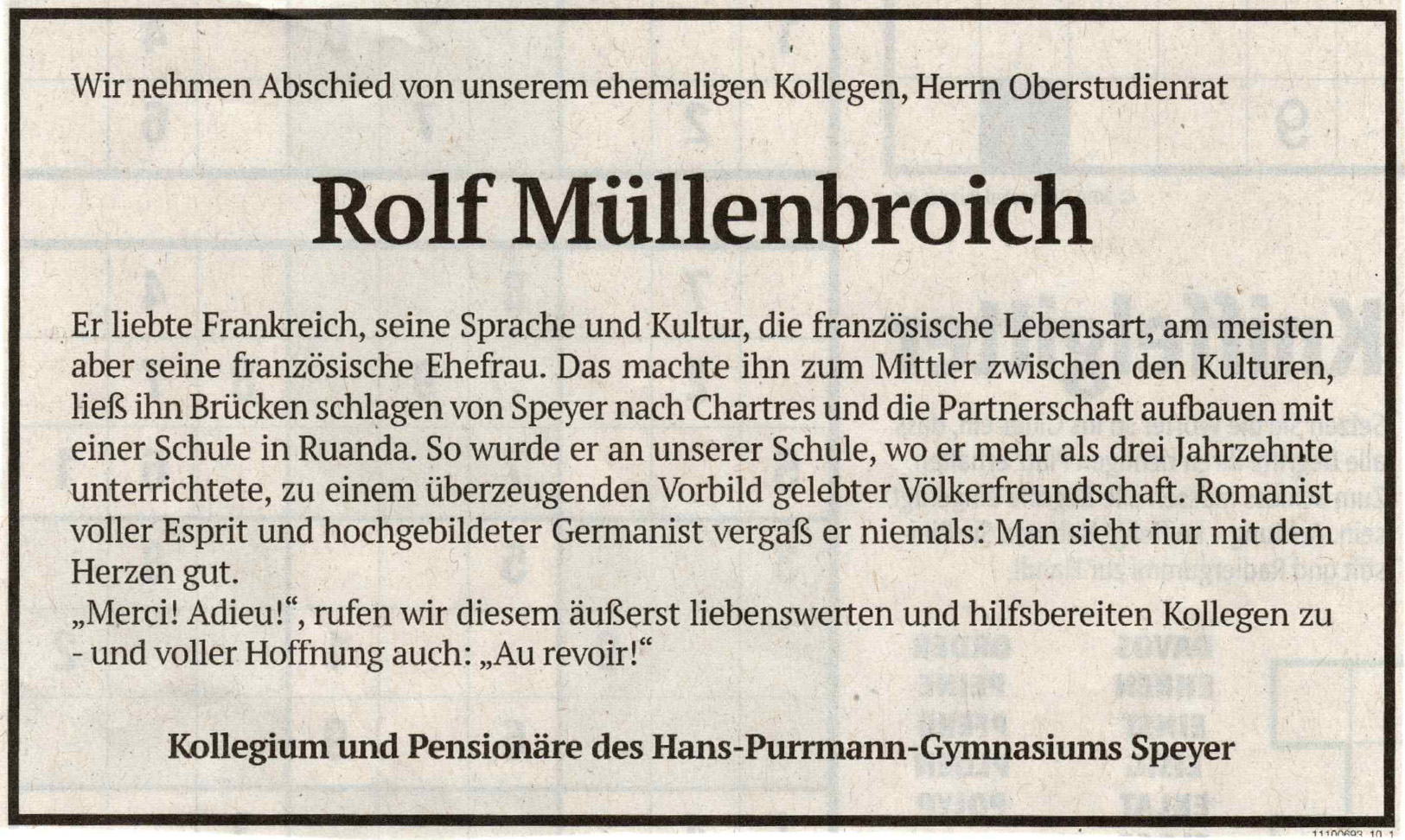 Todesanzeige Rolf Müllenbroich
